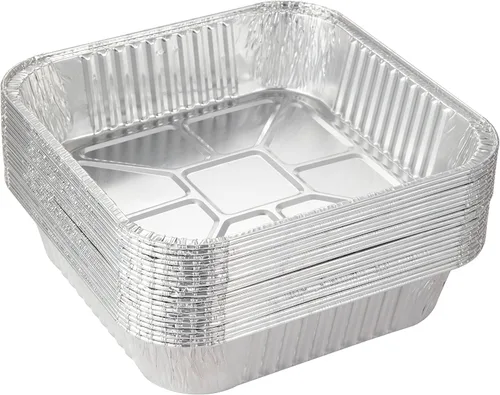 Vista 3 de Waytiffer Paquete de 10 - Moldes de papel de aluminio de 8 x 8 pulgadas desechables de servicio pesado cuadrados para hornear pasteles, moldes