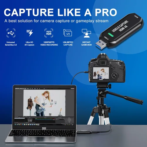 Vista 2 de Cam Link 4K, tarjeta de captura HDMI USB 3.0, tarjeta de captura de cámara externa para DSLR, videocámara, cámara de acción como cámara web