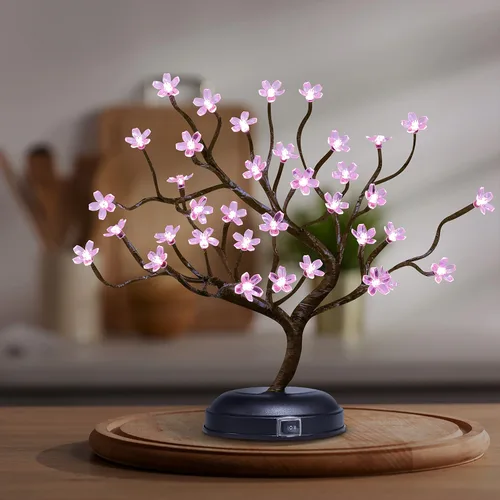 Vista 8 de Lámpara Lightshare con forma de bonsái de cerezo en flor con 36 luces LED, de 16 pulgadas, para decoración del hogar, a batería