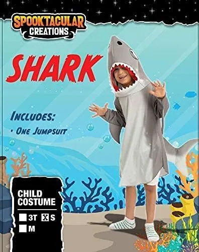 Vista 6 de Spooktacular Creations Disfraz de tiburón gris para niños, sudadera con capucha multicolor con cola de aleta para disfraz de Halloween, fiesta