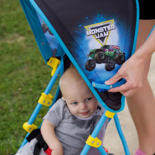 Vista 4 de Cochecito de paraguas oficial Monster Jam con toldo, cochecito 3D ligero y fácil de plegar, compacto para niños pequeños y bebés para viajes