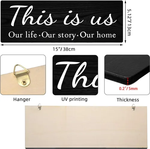 Vista 2 de 4 letreros de decoración de pared para el hogar, IDATOO decoraciones colgantes de madera rústica para sala de estar con frases THIS IS