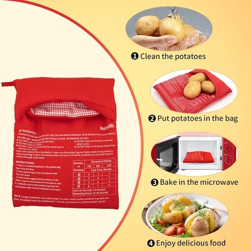 Vista 5 de Bolsa para microondas de patatas MyLifeUNIT, bolsa de horneado de patatas al microondas, roja