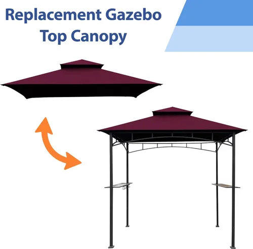 Vista 5 de EasyLee Cubierta de toldo para kiosco de parrilla de 8 x 5 pies, parte superior de repuesto impermeable con gancho en T, color borgoña