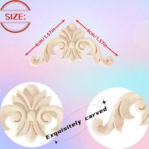 Vista 2 de 4 PCS Calcomanías de Tallado de Madera para Esquinas, Apliques Superpuestos de Madera Sin Pintar, Apliques Superpuestos de Madera Tallada DIY