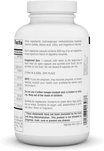 Vista 4 de Source Naturals Essential Enzymes - Suplemento de enzimas múltiples bio-alineadas de 500mg, defensa herbal para digestión, gases, estreñimiento