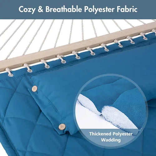 Vista 7 de ANOW Hamaca doble con combo de soporte de acero resistente de 12 pies, hamaca acolchada para 2 personas con soporte para exterior, capacidad