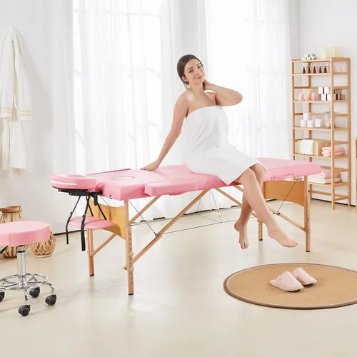 Vista 8 de Yaheetech - Mesa de masaje portátil, cama para spa, cama de pestañas plegable, ajustable, con 2 pliegues, con bolsa de tela no tejida, 28 pulgadas