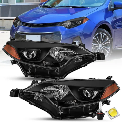 SOCKIR Montaje de faros delanteros Compatible con 2014 2015 2016 Toyota Corolla Base/CE/C/LE Eco/LE/L/S Plus/S/Sedan de 4 puertas Proyector LED Faro