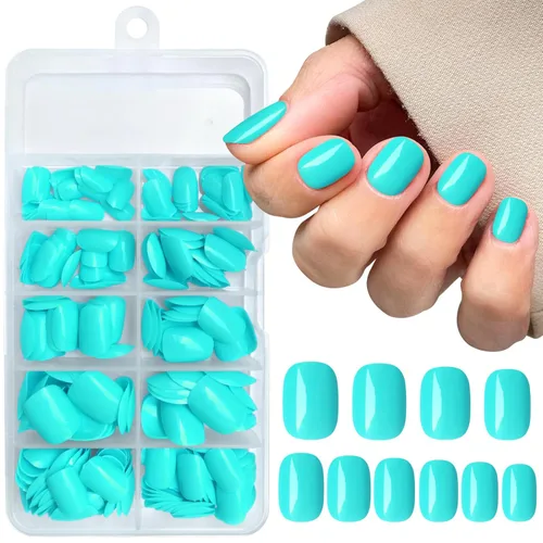 Vista 12 de AddFavor 240 piezas de uñas postizas cortas brillantes negras, uñas falsas cortas cuadradas, kit de uñas acrílicas artificiales de cobertura