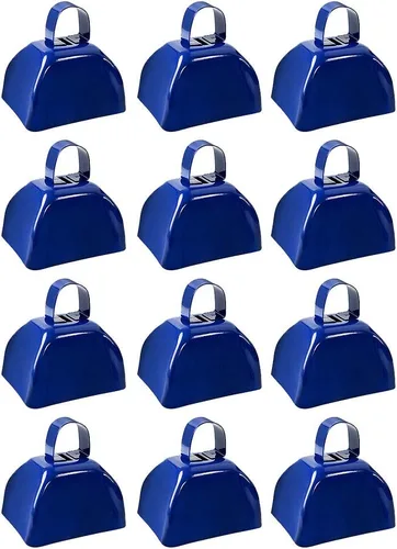 12 piezas de cencerro de vaca de metal con asa, FOVERN1 Azul Cencerro de vaca a granel de 3 pulgadas, Mini Campanas, Fabricantes de ruido para