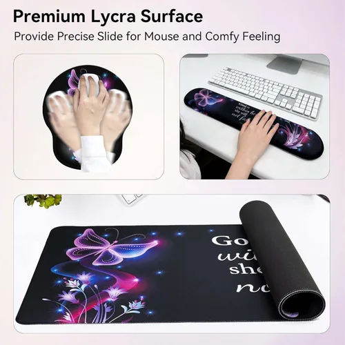 Vista 4 de Juego de alfombrillas de escritorio + teclado y alfombrilla para mouse con soporte para reposamuñecas, alfombrilla grande 4 en 1 para computadora