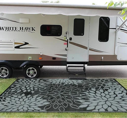 Vista 5 de Anidaroel Alfombras de exterior de 5 x 8 pies para patios, impermeables, reversibles, de plástico tropical, alfombra de campamento, alfombra