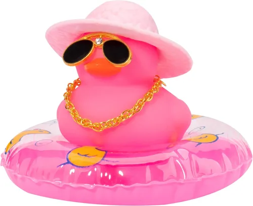 Vista 23 de Wonuu Decoraciones de tablero de goma de pato para automóvil, accesorios con anillo de natación, gafas de sol, sombrero y collar, azul y delfín