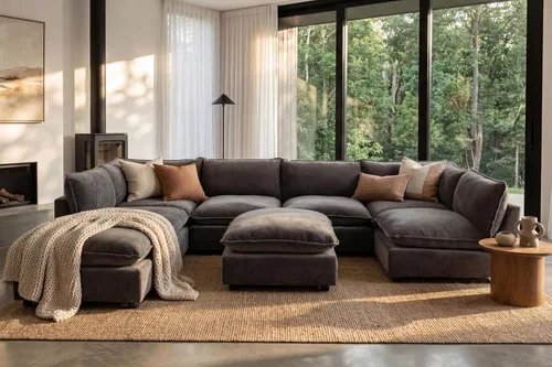 Vista 27 de Iroomy Sofá modular seccional, sofá de nube de gran tamaño - otomano - Beige Premium Chenille, Without Compress, Oversized, Cloud Comfort, Thick