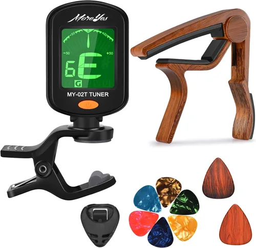 MOREYES Púas de guitarra cejilla afinador de guitarra clip para ukelele acústico bajo guitarra clásica