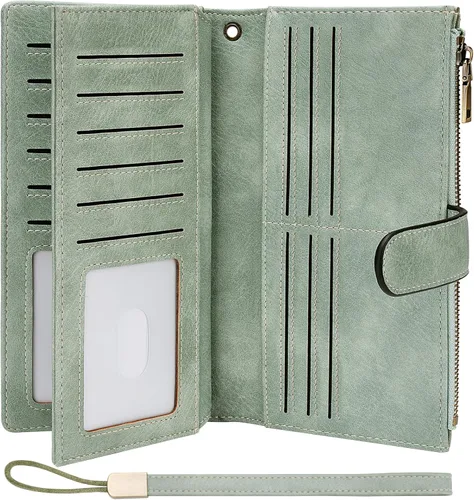 Vista 44 de XINNSTAR Cartera para mujer con bloqueo RFID de gran capacidad, cartera larga para mujer con bolsillo de muñeca, con ventana para tarjeta