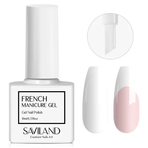 SAVILAND Esmalte de uñas de gel francés: 1 unidad de 0.3 fl oz de esmalte de gel blanco Easy French Smile Line en 5s Herramienta de uñas de punta