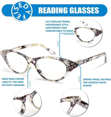 Vista 4 de FEISEDY Gafas de lectura ligeras de ojo de gato para mujeres retro pequeños antirreflejos lectores B0042