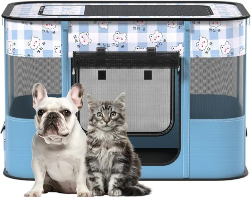 Vista 15 de Corralito para perros con almohadilla impermeable, jaulas portátiles para perros medianos, jaulas para perros de malla transpirable plegable, casa