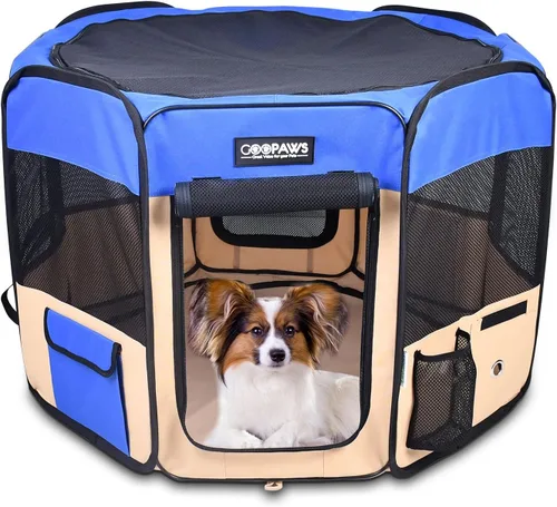 Vista 20 de JESPET 61" Parque de juegos para perros, corral portátil para perros con funda blanda para ejercicio, con bolsa de transporte para cachorros, gatos