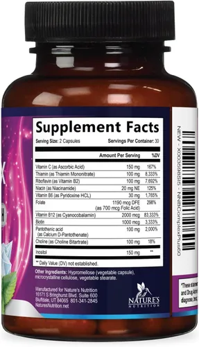 Vista 9 de B Complex Vitaminas Cápsulas – Complejo B-100 súper completo con vitamina B12 B6 C biotina folato y ácido fólico para apoyo inmunológico