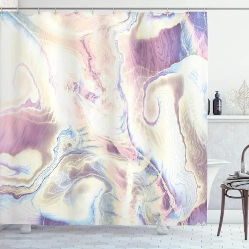 Vista 44 de Ambesonne Cortina de ducha abstracta, acuarela horizontal ovalada en forma de hojas, tonos pastel suaves, obras de arte clásicas, juego