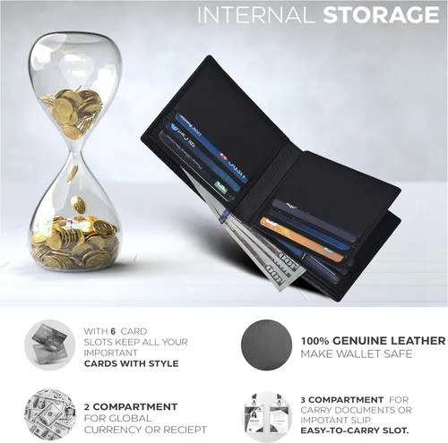 Vista 2 de Carteras RFID delgadas para hombres - Cartera de bolsillo frontal de piel genuina