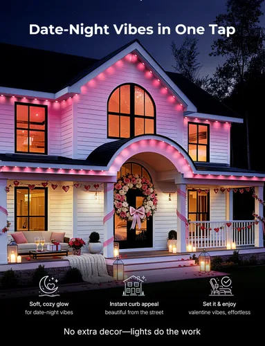 Vista 2 de Luces de Navidad Permanentes para Exteriores de 200 Pies para Casa, Tira LED RGB con Control por APP y Control Remoto, Luces de Alero Impermeables