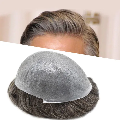 Vista 9 de Tupé para hombres, sistema de unidades de cabello humano real, pieza de cabello humano para hombres, extensiones de pelo de tupé, línea capilar