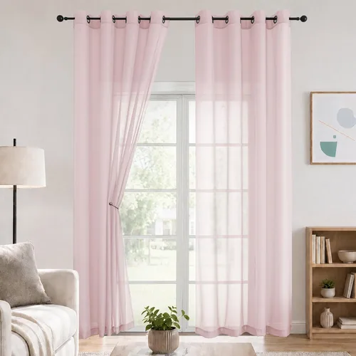 Vista 66 de Cenefa transparente con ojales negros para ventanas, 2 paneles de 52