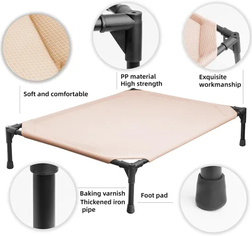 Vista 2 de Cama elevada de malla suave para mascotas para perros grandes y medianos, cuna de descanso al aire libre con cama portátil resistente al agua