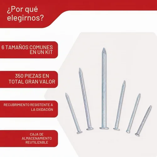 Vista 4 de Kit surtido de uñas de acero galvanizado para colgar cuadros (350 piezas)