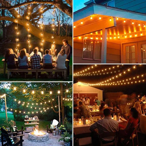 Vista 4 de Tira de luces solares para exteriores, tira de luces LED inastillables de 100 pies para patio con control remoto, impermeable, para colgar