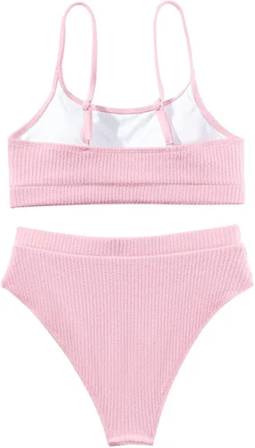 Vista 4 de Lilosy Conjunto de 2 piezas de traje de baño brasileño de cintura alta con control de abdomen y acanalado