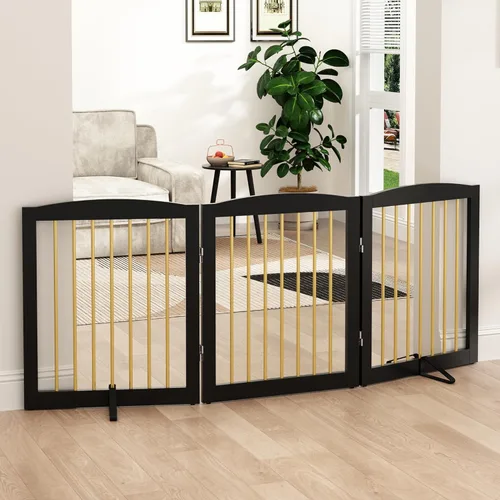 Vista 18 de PUPETPO Puerta independiente para mascotas para perros, puerta plegable de madera para perros para casa, escaleras, entradas, valla de seguridad