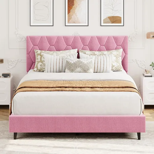 Vista 11 de GAOMON Base de cama individual XL beige con cabecera tapizada, base de cama de plataforma resistente con listones de madera fuertes, no necesita