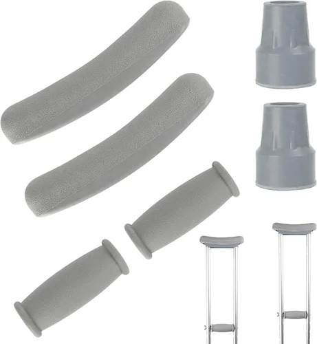 Vista 6 de Juego de almohadillas y gorras para muletas (6 piezas) – Acolchado cómodo para axilas y empuñaduras con tapas de repuesto para pies, ajuste