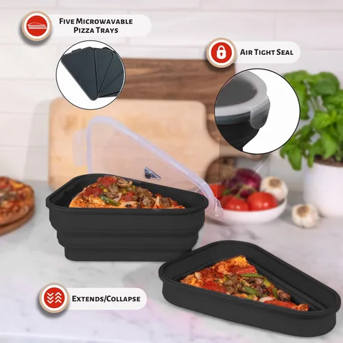 Vista 6 de El Paquete de Pizza Perfecto™ - Contenedor Reutilizable de Almacenamiento de Pizza con 5 Bandejas de Servicio Aptas para Microondas - Contenedor