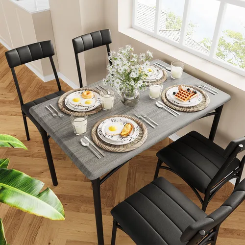 Vista 21 de GAOMON Juego de mesa de comedor para 4, mesa de cocina de 5 piezas y sillas para 4 con sillas tapizadas, juego de mesa de comedor rectangular, juego