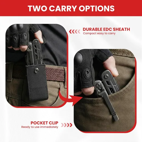 Vista 6 de Multiherramienta, alicates multiherramienta de acero inoxidable 16 en 1 con llave hexagonal ajustable, cuchillo de bolsillo de damasco, funda