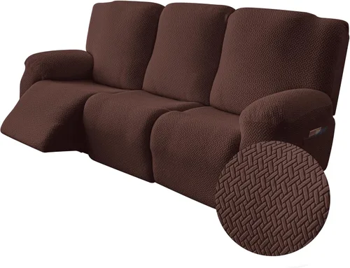 Vista 21 de Genina Funda para Silla Reclinable, Fundas Elásticas para Sillas Reclinables, Fundas para Sofá Reclinable con Rayas Jacquard, Fundas para Sofá