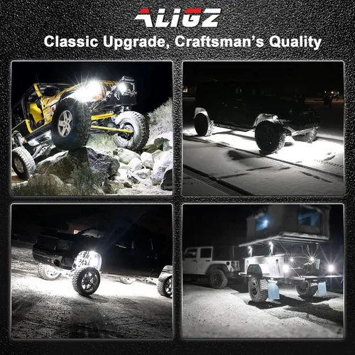 Vista 7 de Luces de roca blancas, 4 luces de roca ALIGZ para camiones, Jeep, UTV, ATV, RZR, kit de luz subterránea