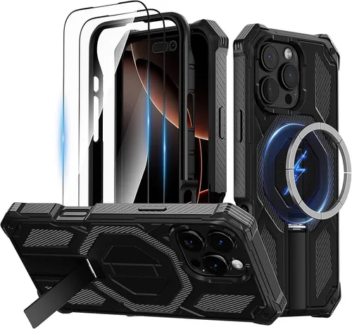Vista 20 de Funda magnética para iPhone 15 con soporte y protector de pantalla [compatible con Magsafe] antideslizante, cuerpo completo, doble capa, resistente