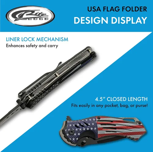 Vista 4 de SZCO Supplies 300552-US American Flag Assisted Open Liner Lock Edc Cuchillo plegable, rojo/blanco/azul, 8 pulgadas de longitud