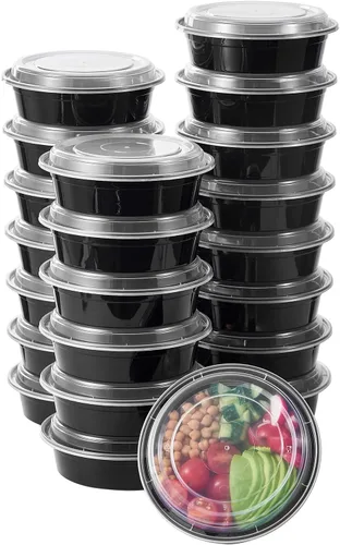 FULING - Envases de almacenamiento de comida para preparar comidas, 50 unidades, 24 onzas, redondos, con tapas, para llevar, caja de plan de