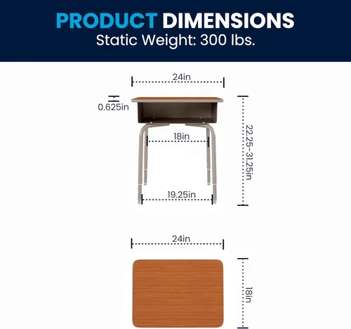 Vista 29 de EMMA + OLIVER Buckley - Escritorio para estudiantes, parte superior con acabado de granito sintético gris, marco de metal plateado, caja frontal