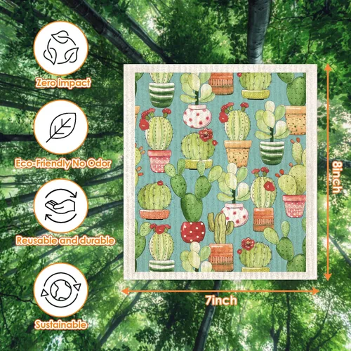 Vista 2 de Morigins Juego de 6 paños de cocina suecos de cactus reutilizables compostables, paños de cocina de esponja de celulosa