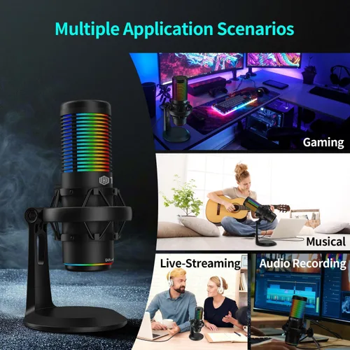 Vista 8 de TOALLIN CM20P - Micrófono de condensador USB con luces RGB para juegos, transmisión, podcasting, grabación, 192 kHz/24 bits, cancelación de ruido