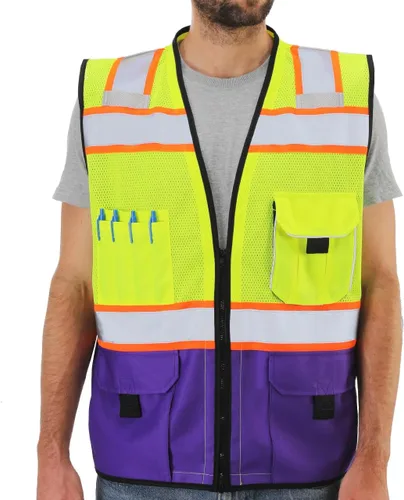 Vista 8 de Chaleco de seguridad Dib Safety reflectante con bolsillos y cremallera, malla de alta visibilidad ANSI Clase 2, fabricado con cinta reflectante 3M
